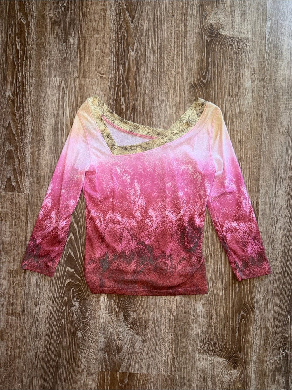 Vintage Y2K Women's Pink Ombre Glitter Boatneck Top